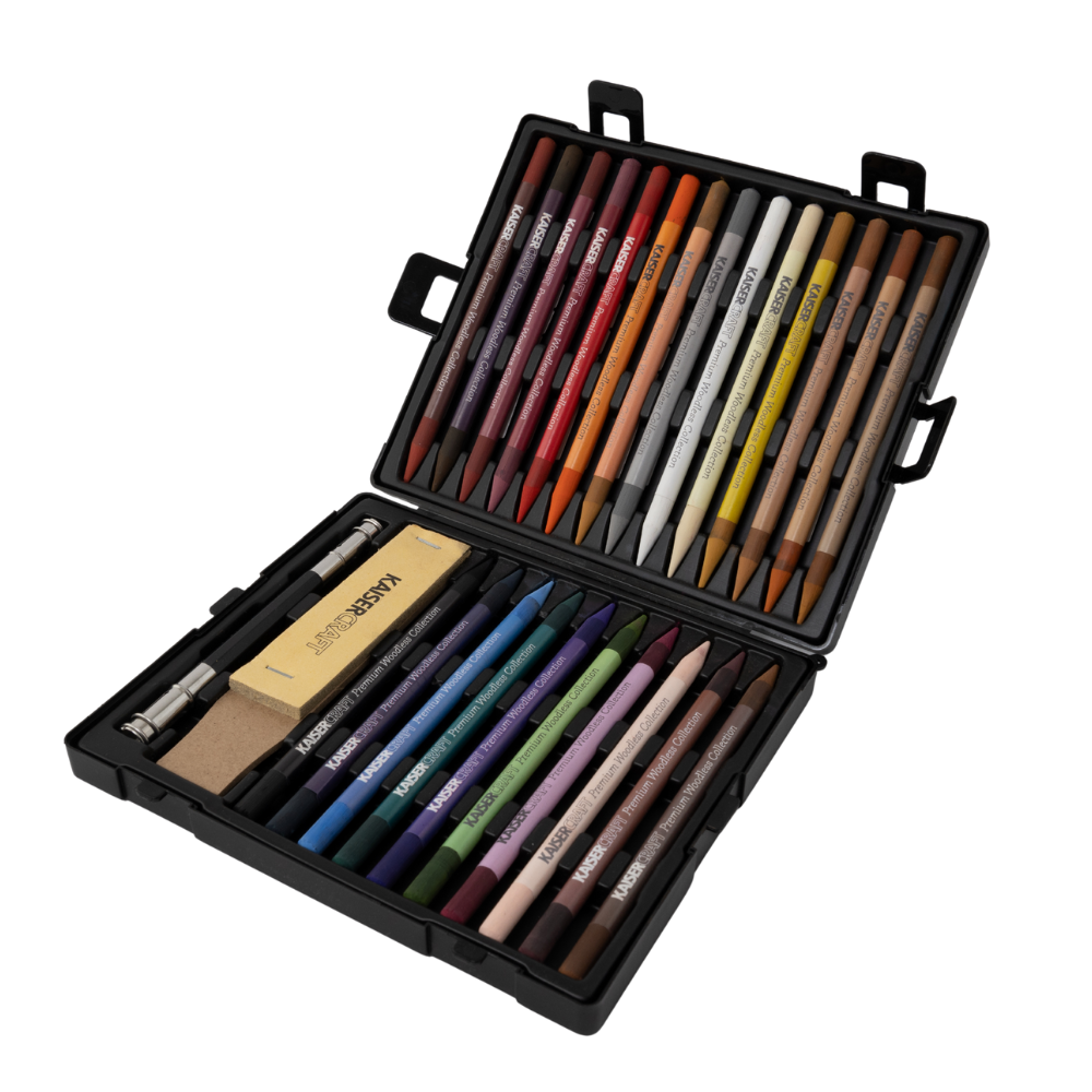 Premium Woodless Charcoal Pencils 24 Pack - Colour